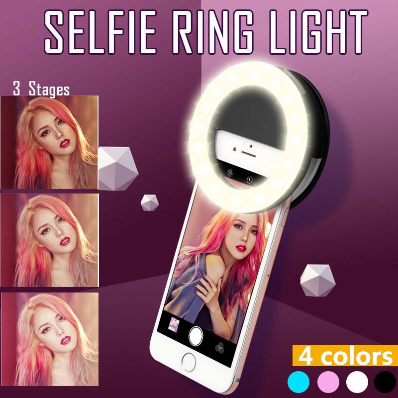 Photography Lighting Description - LEDセルフィーリングライト,3レベル調整モード,USB充電付き照明,セルフィーランプ,携帯電話の写真撮影用