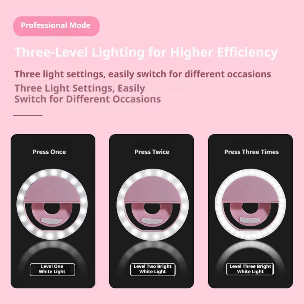クリップ式自撮りリングライト 充電式USB充電 3段階の明る - Photography Lighting Description のレビューと価格