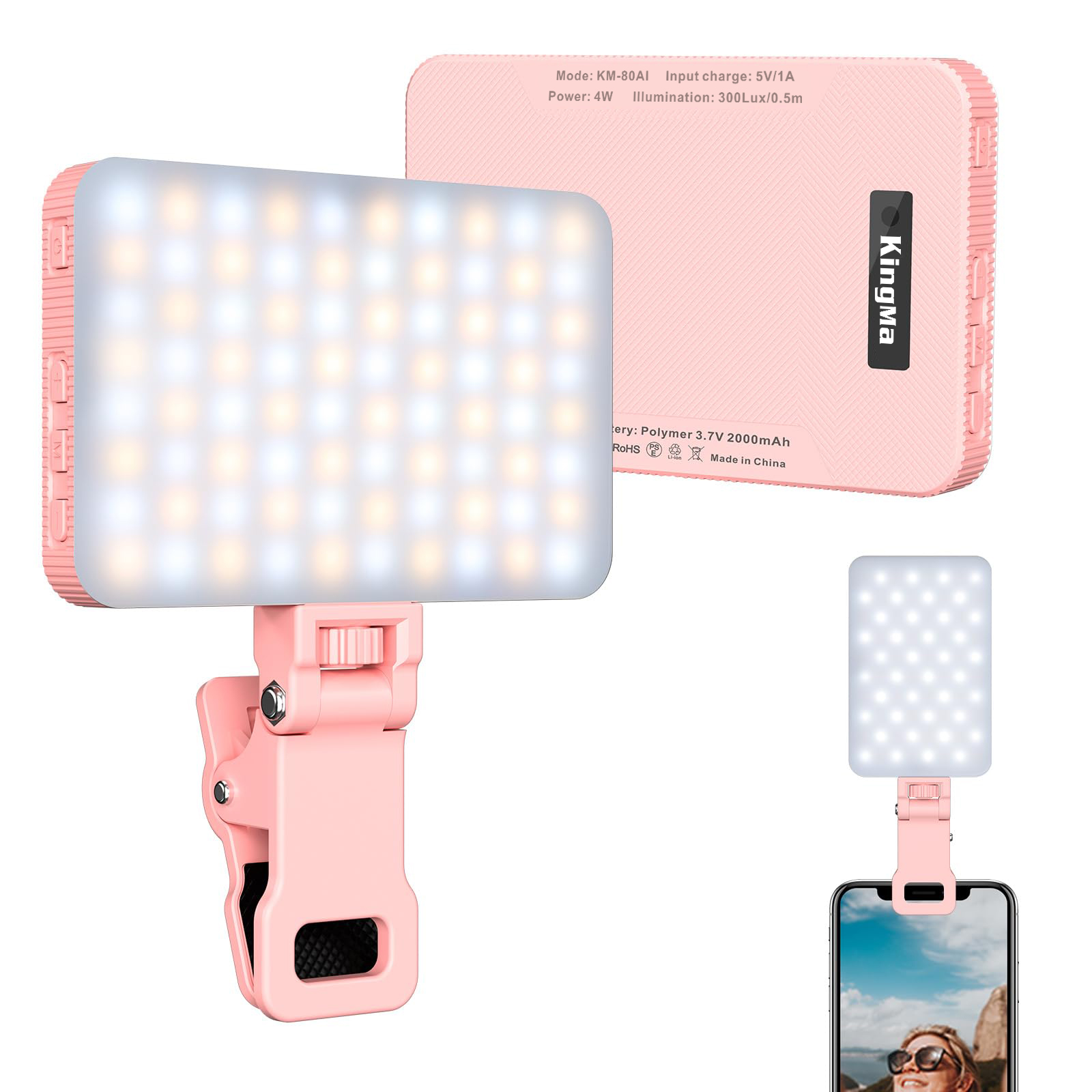 キングマピンクの充電式セルフィーライト、ポータブルクリップ、 - Photography Lighting Handheld のレビューと価格